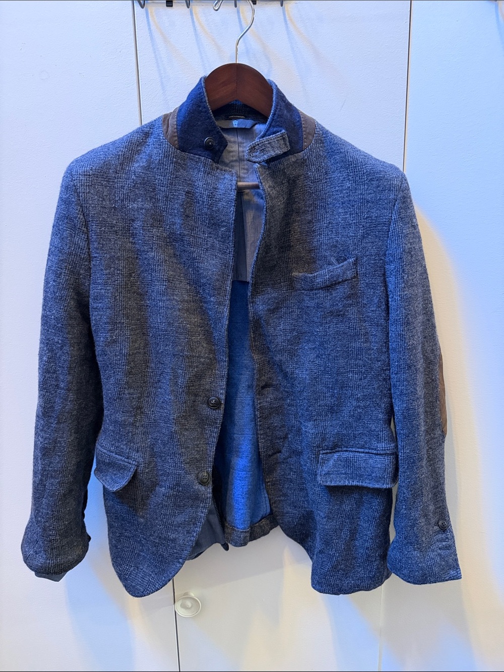 Massimo Dutti Men's Navy Textured Stand-Collar Blazer